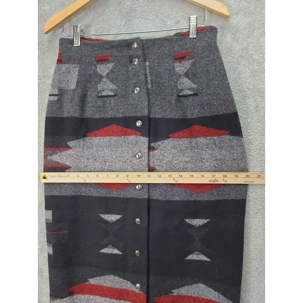 Vintage Northern Isles‎ A Line Button UP Skirt Sz 6 Aztec Pattern Wool Blend NWT